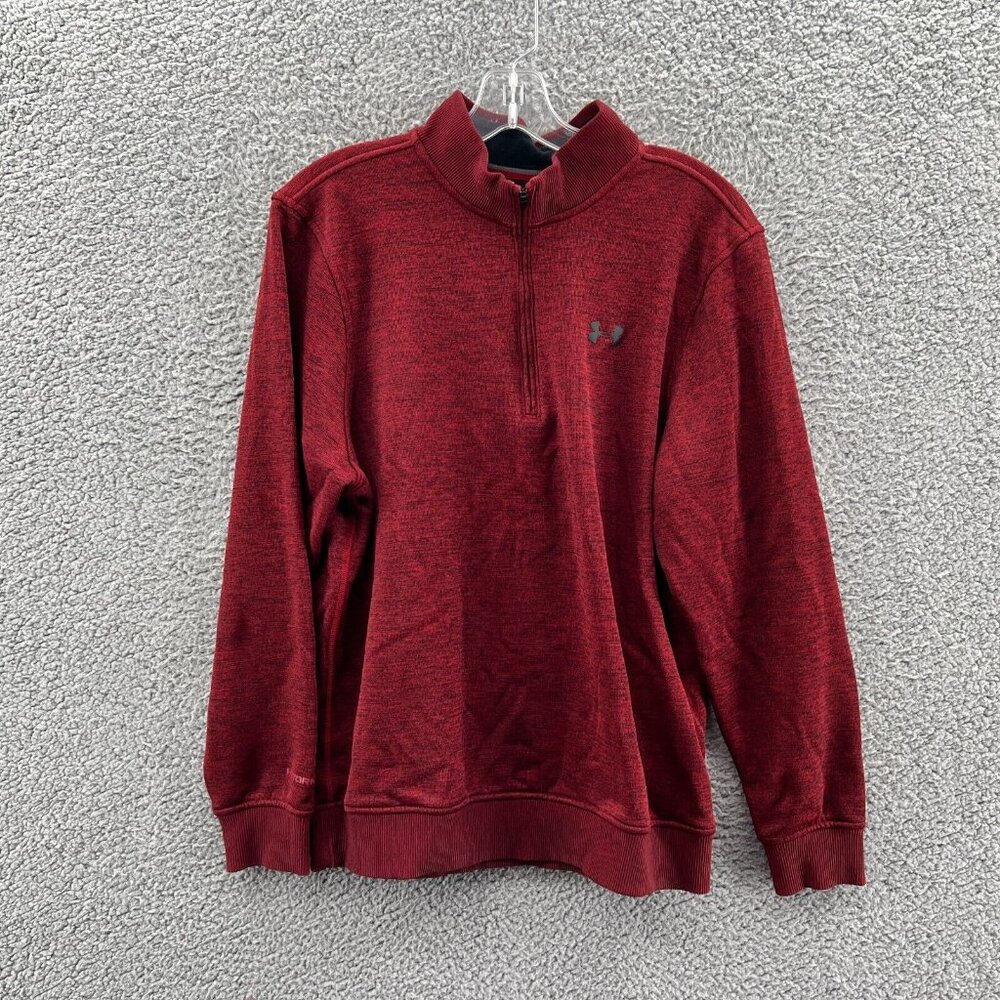 Under Armour 1/4 Zip Pullover Mens Medium Long Sleeve Red Heathered Loose Fit St